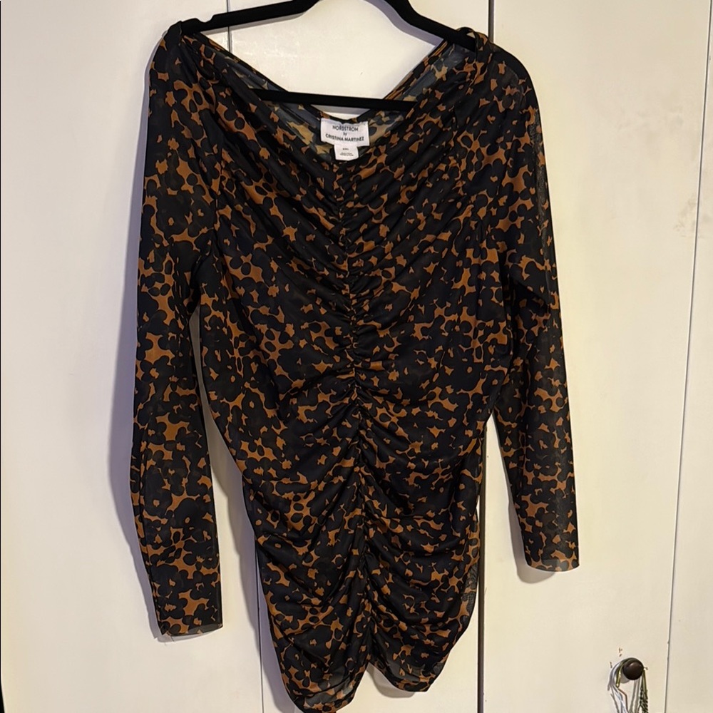 Nordstrom Black and Brown Ruched Blouse